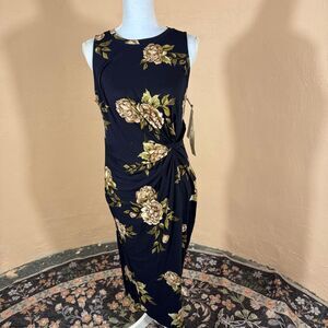 nine britton | Dresses | Nine Britton Black Floral Midi Dress | Poshmark
